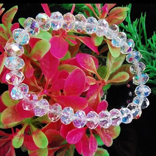 Free Shipping Fashion Jewelry AB White Crystal Faceted Beads Stretch Bracelet 7" FG0047