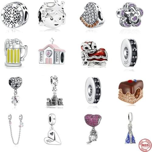 Summer New 925 Sterling Silver Castle Dangle Cat Safety Diy Beads Fit Original Pandora Charms Bracelet Jewelry Women Acessories