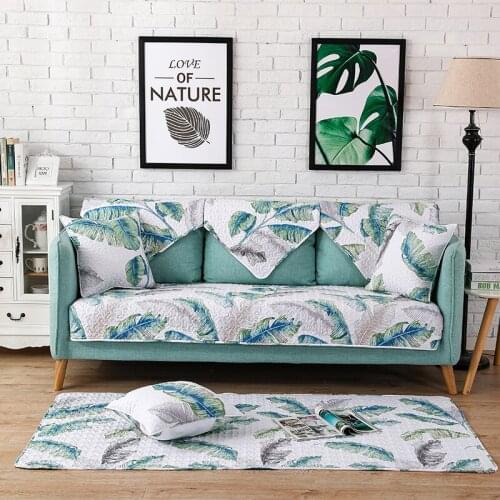 European Style Tropical Plants Sofa Cover Cotton Slip-Resistant Sofa Towel Chair Covers Mats Living/Drawing Room L-Shaped