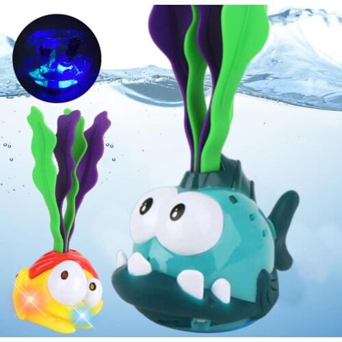 Tortoise Frog Animal Seaweed Water Induction Automatic LED Glowing Kids Bath Toy Baby Bathroom Toy for Children