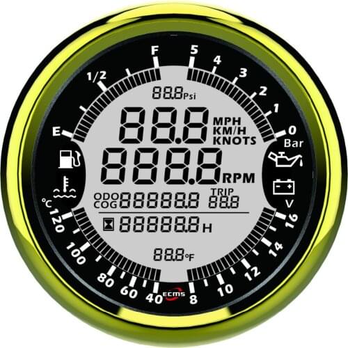 Marine Boat Car Digital Multifunction Gauge-6 12V 85mm 5Bar 316L Gold Black 900-00123
