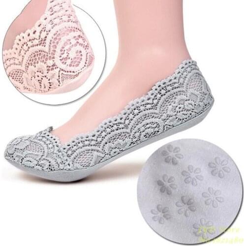 CUHAKCI Summer Lady Cotton Lace Short Ankle Female Boat Sock Antiskid Invisible Liner Low Cut Women Socks