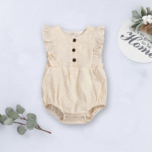 Cute Newborns Baby Girls Kid Linen Sleeveless Jumpsuit Solid Flowers Jumpsuits Summer Clothes