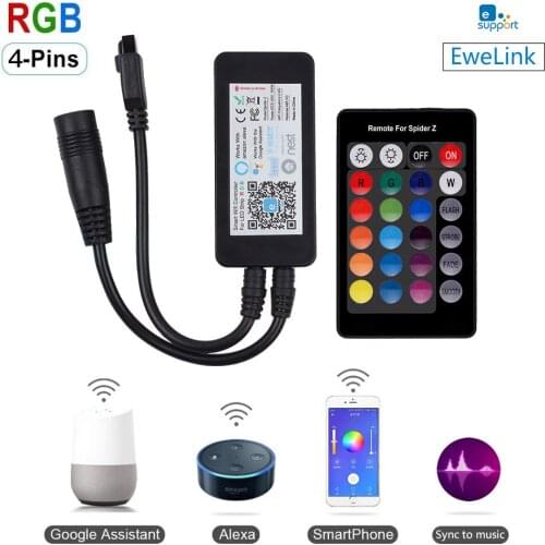 Ewelink RGB LED STRIP WIFI CONTROLLER+IR REMOTEStrip light controller for smart life work with Amazon Alexa and Google home