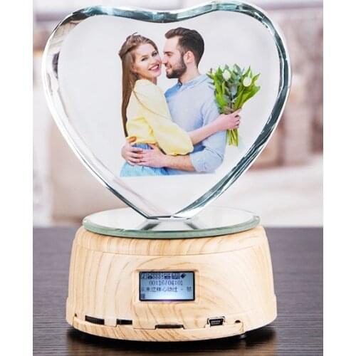 Custom Logo Photo LED RGB display night light crystal photo MP4 music player jewelry rotating display stand, Wedding couple gift