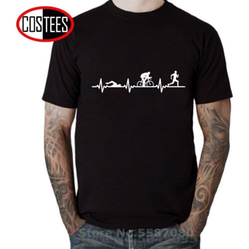 Triathlon ECG Heartbeat T shirt men Funny Swim Bike Run Pulse T-shirt Summer Athletics Jerseys MTB Biking Sports brand clothing