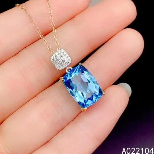 KJJEAXCMY fine jewelry 925 sterling silver inlaid Natural Swiss blue topaz Womens luxury fashion gem pendant necklace support d