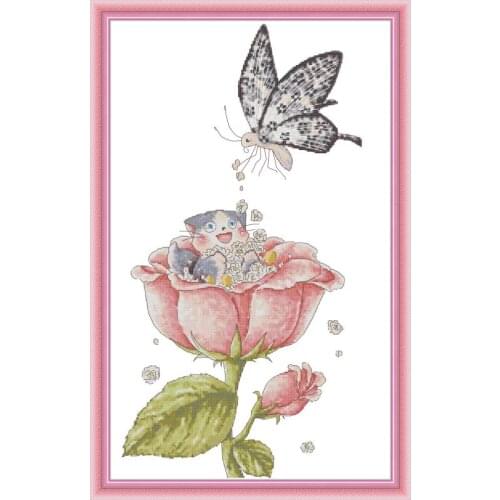 Joy Sunday Cross Stitch Flower Pollination Counted Printed On Canvas11&14CT Embroidery Kits Cross Stitch DIY Home Decoration Kit