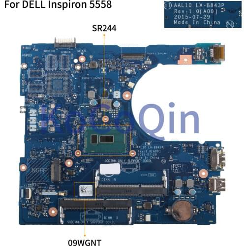 KoCoQin Laptop motherboard For DELL Inspiron 5458 5558 5758 Core I3-5005U HDMI Mainboard AAL10 LA-B843P CN-09WGNT 09WGNT SR244
