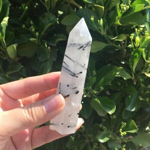 Beautiful natural black tourmaline point quartz crystal pillar column reiki healing