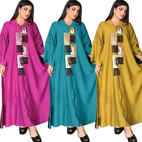 Moroccan Abaya Dubai Kaftan Women Muslim Hijab Dress Eid Ramadan Sequins Caftan Turkey Party Gown Islamic Clothing African Robes