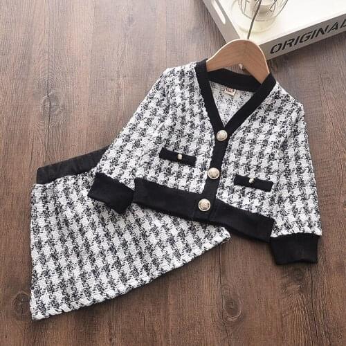 Menoea Girl Costume Plaid Clothing Sets 2020 Kids Long Sleeve Sweater Shirt Skirt 2Pcs Suit Formal Elegant Outfits Clothes Suits