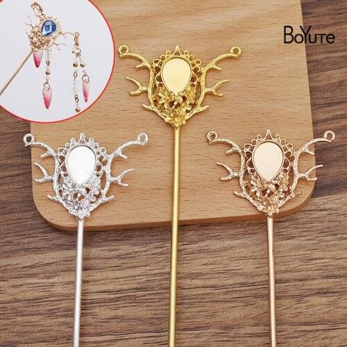 BoYuTe (10 Pieces/Lot) 120*2.5MM Metal Iron Hair Stick Welding 45*30MM Alloy Flower Base Diy Handmade Jewelry Accessories