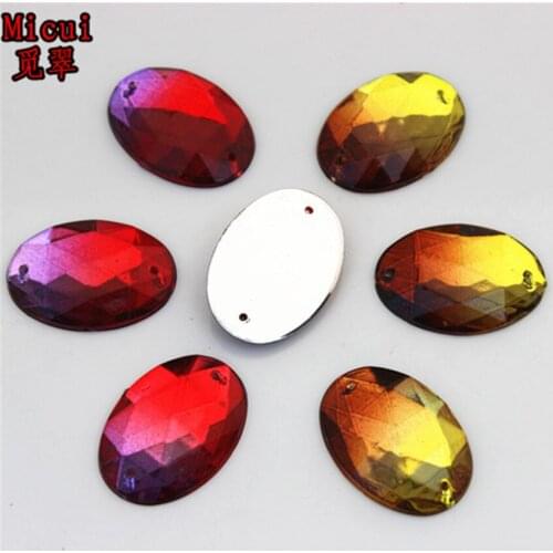 Micui 50Pcs 18*25mm Double color Oval Acrylic Rhinestones Crystal Flatback Gems For Clothes Dress Sew On ZZ94