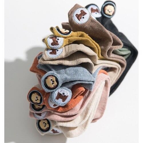 2021 Cartoon Puppy Embroidered Women Socks Mori Girl Style Novelty Happy Funny Dog Socks Slippers Men Original Christmas Gift