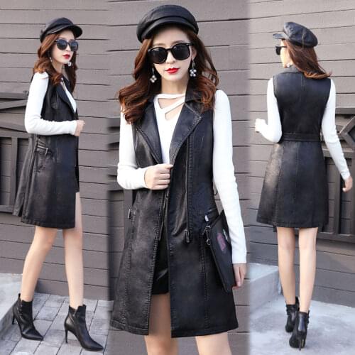 New Spring Autumn PU Leather Vest Female Faux Leather Jacket Womens Clothing Slim Sleeveless Leather Fashion Coat Y11