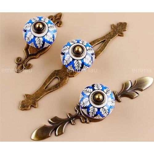 New Handles Hand-painted Color Printing Cabinet Door Handle Single Hole Blue Drawer Knobs Round Wall Cabinet Pulls