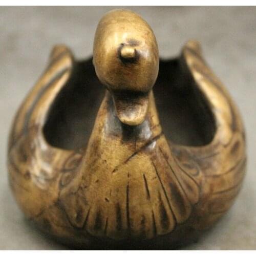 Song voge gem S2347 FengShui Chinese Bronze Copper JiXiang Duck Goose Head Statue Art Box Ashtray