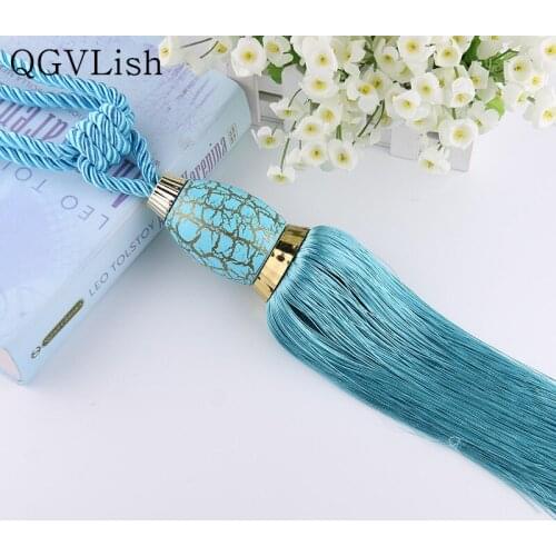 QGVLish 2Pcs Classic Curtain Tassel Fringe Tiebacks Strap Hanging Belt Ball Curtain Accessories Hooks Buckle Holder Bind Clips