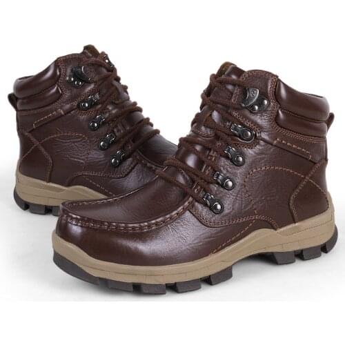 Size 38-47 Autumn Winter Handmade Genuine leather Men Boots Warm Fur Plus Winter Shoes Slip-On Ankle Boots For Zapatos Hombre