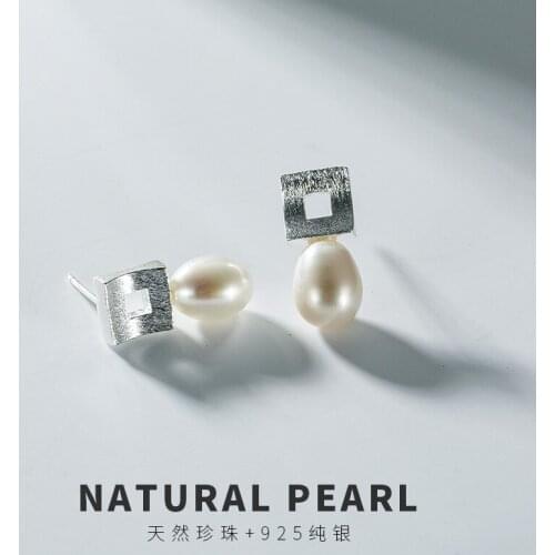 S925 pure silver inlaid natural freshwater pearl temperament simple lady Tremella nail eardrop