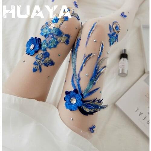 Sexy Women Lady Opaque Pantyhose Silk Stockings Thin Party Dress Embroidery Flowers Style Bluelover Pattern Tights Transparent