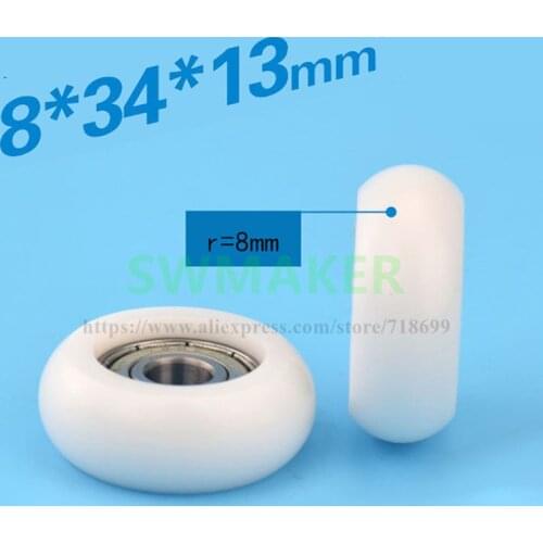 SWMAKER 8*34*13mm R type plastic nylon package pulley with bearing 608 for flat Flat roller wheel