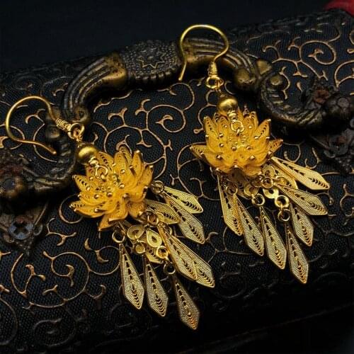 UBESTNICE Handmade S925 Sterling Silver Lotus Traditional Filigree Craft For Women Fine Jewelry Vintage Tassels Drop Earrings