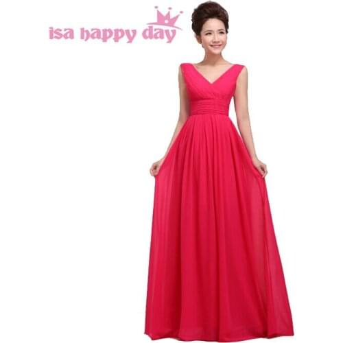 Hot pink v neck long chiffon sexy modest spring corset bridesmaid party dresses cheap 2020 bride maid dress wedding guest H1180