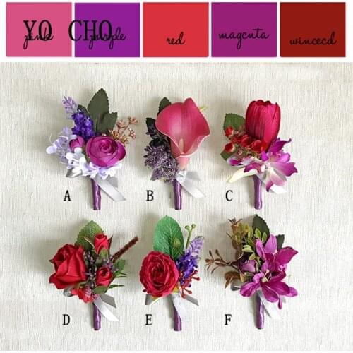 YO CHO High Quality Six Designs Artificial Bridal Groom Wedding Flowers Decor Silk Wrist Corsage Flowers Wedding Party Decor