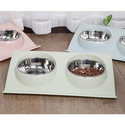 Z shape stainless steel pet bowl Double Dog Bowl Pet Feeding Station Water Food Bowls color sloped plastic Food Container