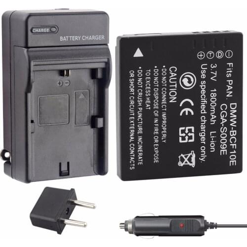 Probty DMW-BCF10E DMW BCF10e Camera Battery + Car Charger for Panasonic DMC-FC25 DMC-FX500 DMC-FX580 DMC-TS1 DMC-FT1 DMC-FS12