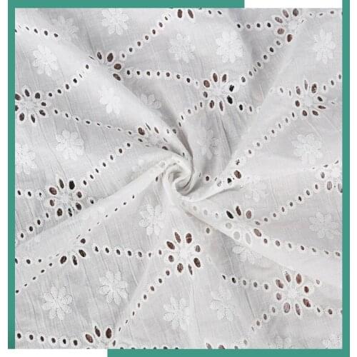 White Flower Hollow Lace Cloth Floral Embroidered Womens Summer Cotton Cloth Hollow Lace Fabric