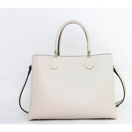 Real Leather Women Solid Cream Handbag OL Business Totes