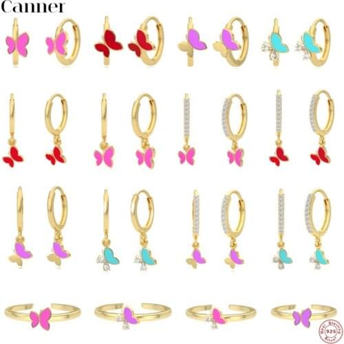 CANNER 925 Sterling Silver Dripping Oil Butterfly Charm Hoop Earrings for Women Luxury Animal Earrings Fine Jewelry Accessories