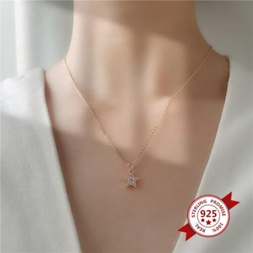 925 Sterling Silver Star Necklace for Women Dazzling Cubic Zirconia Star Pendant Necklace Simple Fashion Jewelry