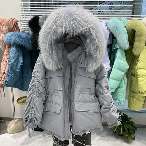 2021 Winter Women 90% White Duck Down Coat Down Parkas Winter Jacket Large Real Fur Hooded Jacket Warm Thickness Snow Outwear