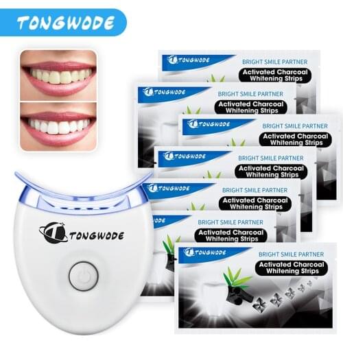 7 Pairs Natural Charcoal Coconut Teeth Whitening Strip Plus Tooth Whitening Light As a Dental Care Set for Oral Hygiene