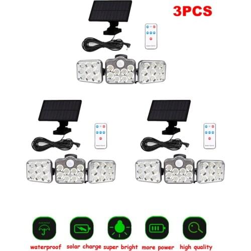 3pcs 138 led remote seperable Three-head 130 Solar Lights Outdoors Rotatable Motion Sensor Wall Lamp Waterproof Solar Sunlight P