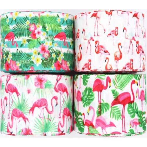38mm 5 Yards/lot Grosgrain Ribbons Sunflower Flamingo DIY Ribbon 100% Polyester For Hair Bows Handmade Ribbons
