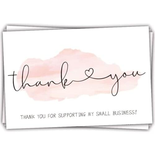 50pcs/pack Pink Thank You Cards for Supporting My Small Business Thanks Greeting Cards Writable Appreciation Insert Cardstock