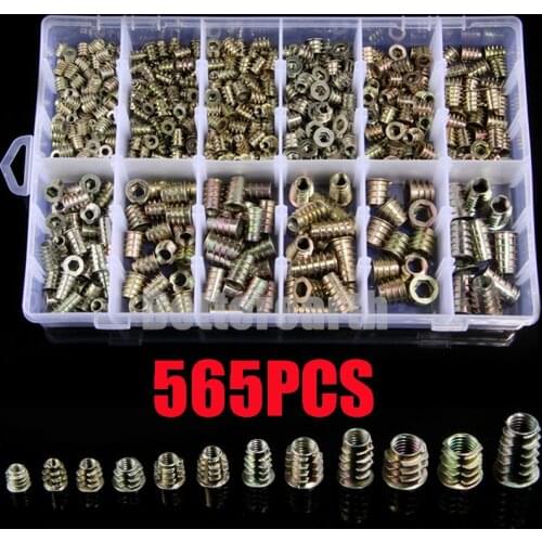 565PCS Threaded Inserts Nuts, Wood Insert Assortment Tool Kit, M4/M5/M6/M8 M10 Furniture Screw Inserts Bolt Fastener