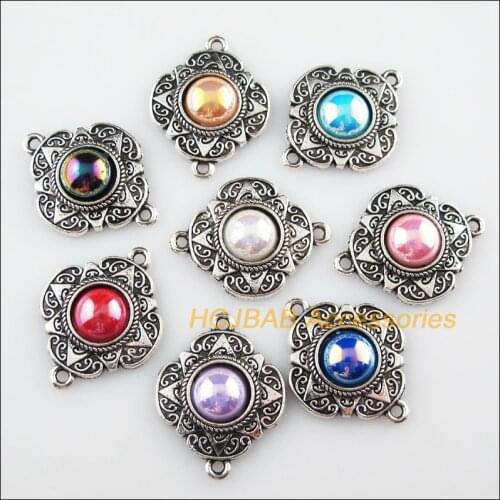 8 New Flower Acrylic Connectors Mixed Charms Tibetan Silver Pendant 23.5x30mm