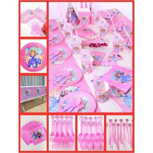 82pc/Set Princess Sofia Birthday Party Supplies Decoration Kids Tableware Tablecloth Cups Plates Banner Baby Shower Favors Gifts