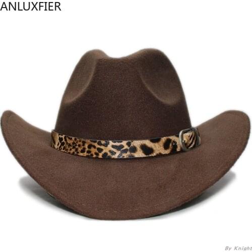 A171 Adult Wool Fedoras Hats Leather Belt Autumn and Winter Men Wool Retro Hat West Cowboy Large Brimmed Bowler Hat Kids Use