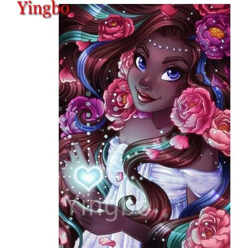 5D DIY Diamond Painting Cartoon Girl Rose Long Hair Fairy Mosaic Diamond Embroidered Cross Stitch Kit Home Decoration Art Gift