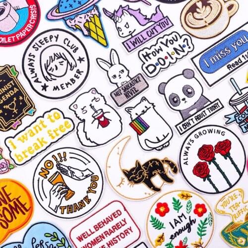 Cute Animal Applique Iron On Patches On Clothes Cartoon Cat Embroidered Patches For Clothing Stickers Letters Sticker On Clothes