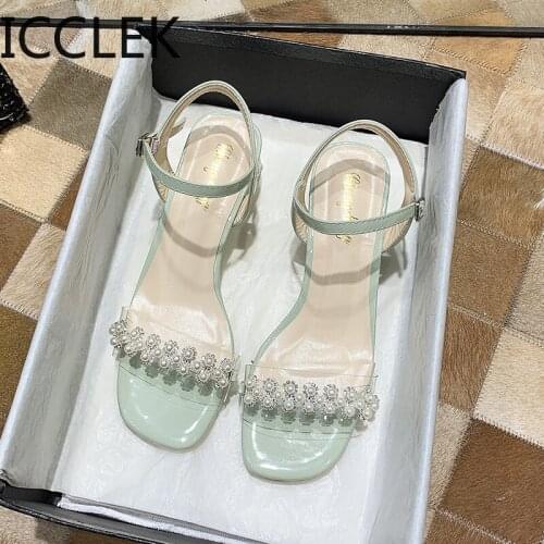 Sandals Women New 2020 Summer Shoes Woman 4.5CM Square Hight Heels Office Lady Elegant Ankle Strap Sexy Pumps Female Cover Heels