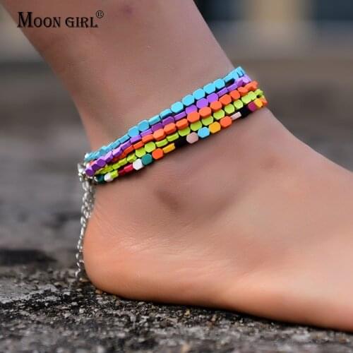 Colorful Summer Anklets for Women Fashion Trendy Bracelet on the Leg Boho Beach Chains Geometric Beads Foot Jewelry Accessories