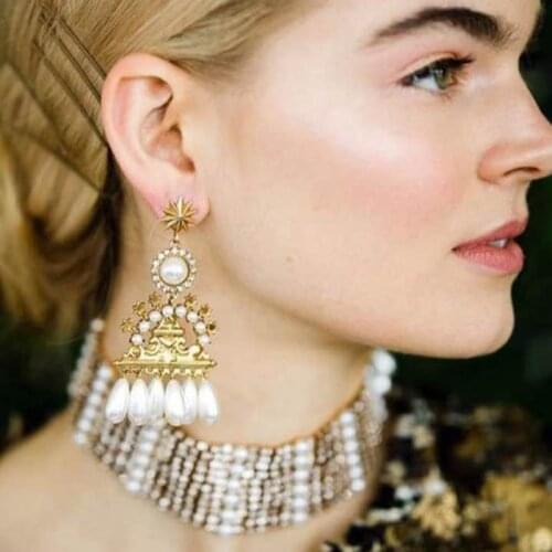 PPG&PGG Brand Simulated Pearl Tassel Earrings For Women Indian Bridal Party Drop Statement Earrings Wholesale Maxi Jewelry